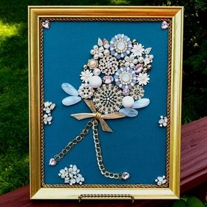 Framed jewelry art floral jewelry collage upcycled shabby chic original art!